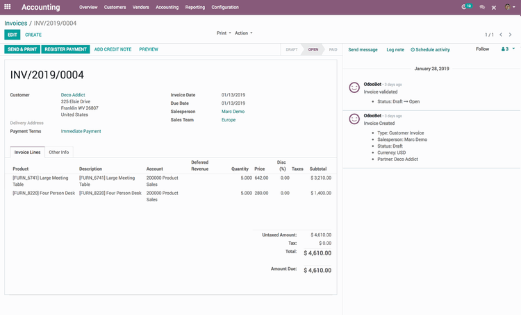 ERP Finance Module Odoo Invoicing