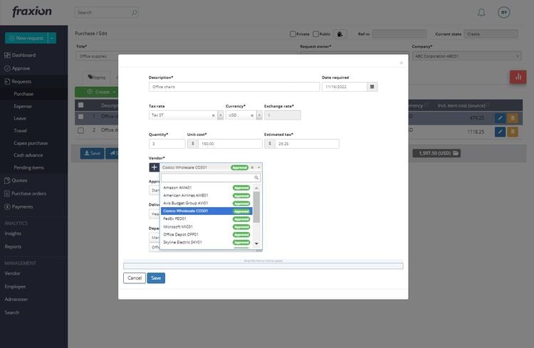 Fraxion Purchase Requisition