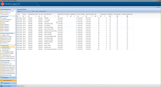 Opcenter APS: Imported Stocks