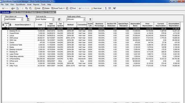 ProSeries Fixed Asset Manager: Schedule