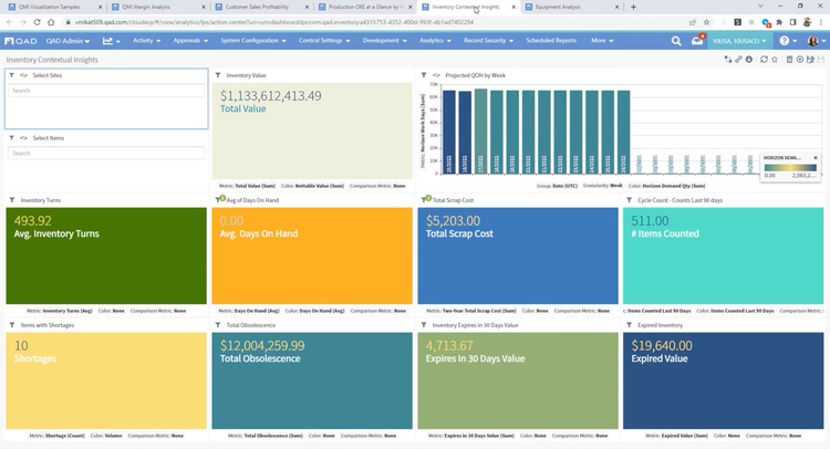 Inventory Contextual Insights in QAD ERP O³