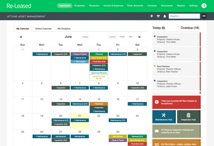 Re-Leased Dashboard Calendar