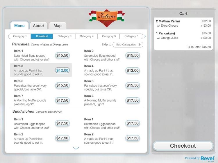 Revel Systems Online Ordering Screen