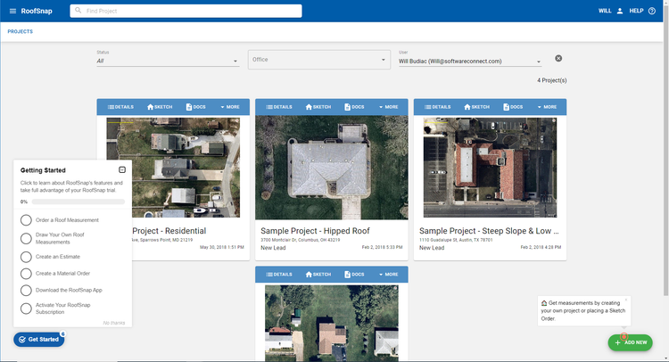 RoofSnap Aerial Measurements Dashboard