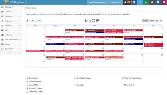 SOS Inventory: Calendar View 