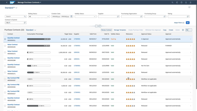 SAP S/4HANA: Contracts Page