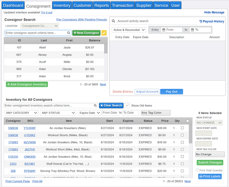 SimpleConsign Inventory For All Consignors