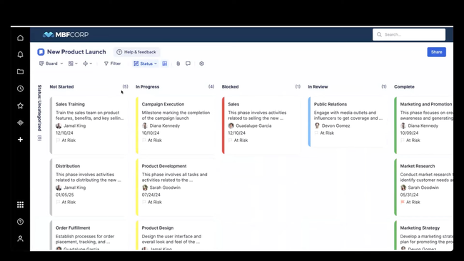 SmartSheet: Project Status Page