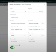 SoftLedger: Create Cash Receipt