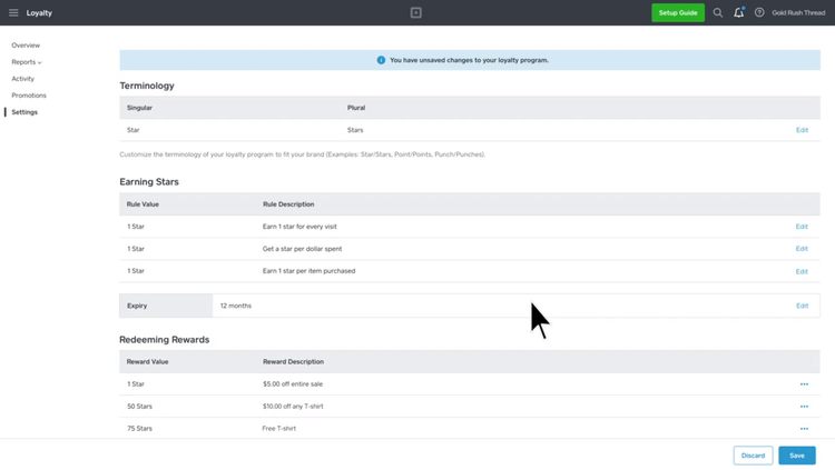 Square Software Loyalty Program Details