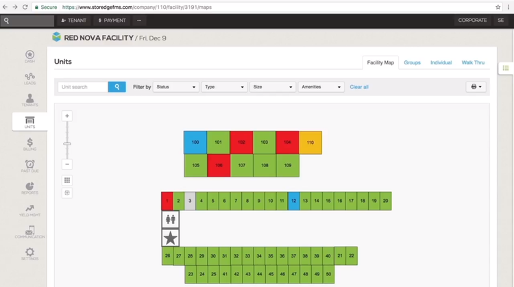 The storage facility map in storEDGE