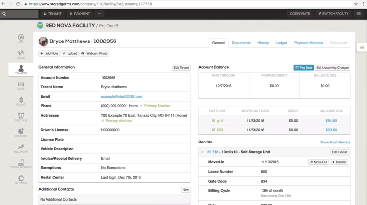 Tenant Profile in storEDGE