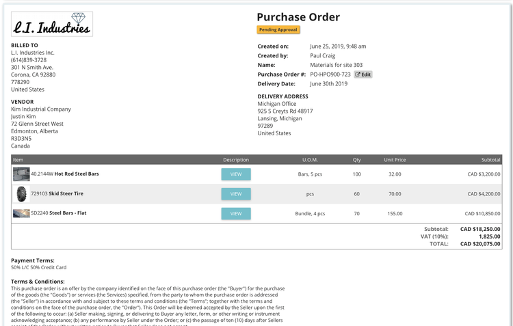 Tradogram Purchase Order