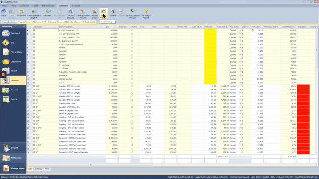 Accubid Anywhere: Materials and Pricing Worksheet