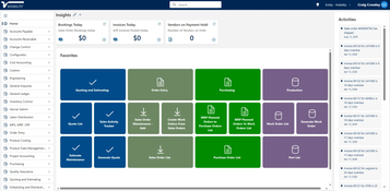 Visibility ERP: Home Dashboard