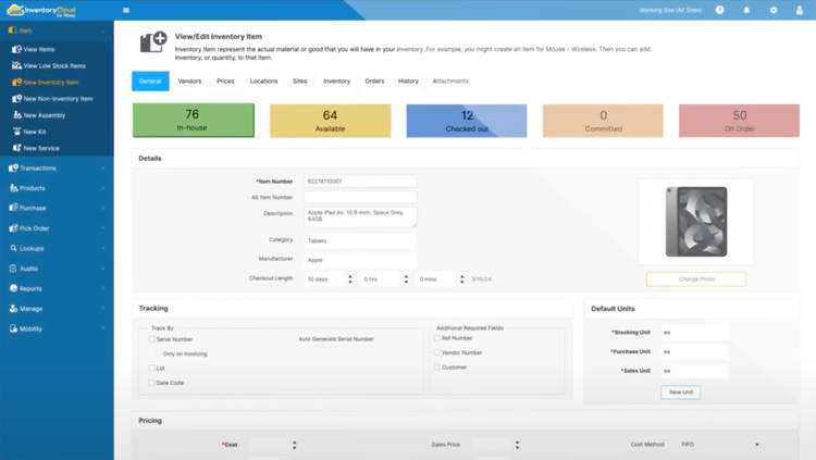 WASP InventoryCloud Dashboard