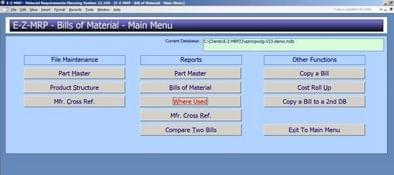 E-Z-MRP: Bill of Materials Menu