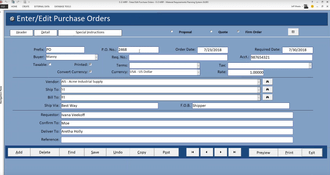 E-Z-MRP: Enter Purchase Orders