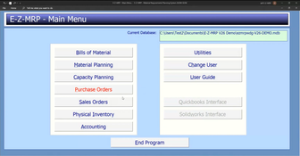 E-Z-MRP: Main Menu Screen