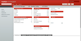 Yardi Voyager Property Management: Home Screen