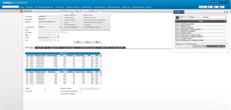 Yardi Voyager Resident Lease Information