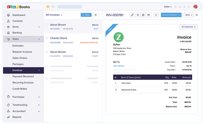 Zoho Books Screenshot