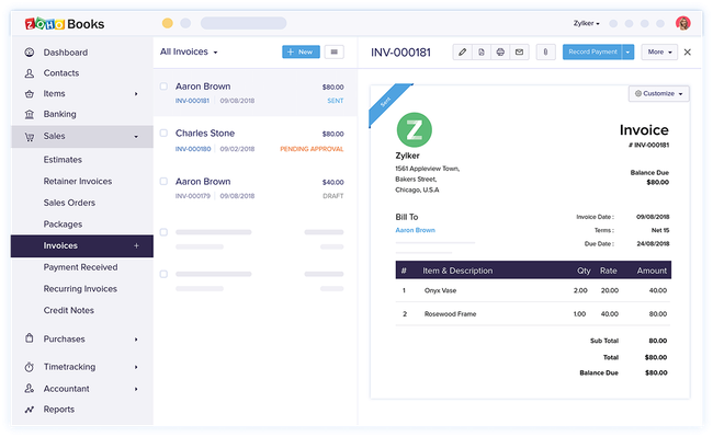 Zoho Books: Invoicing