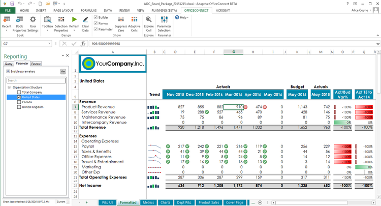 Workday Adaptive Planning Office Connect reporting example