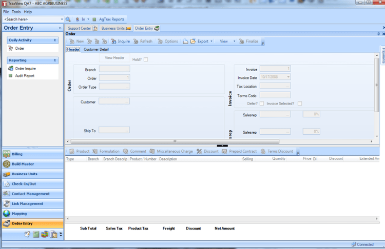 TraxView Order Entry Management