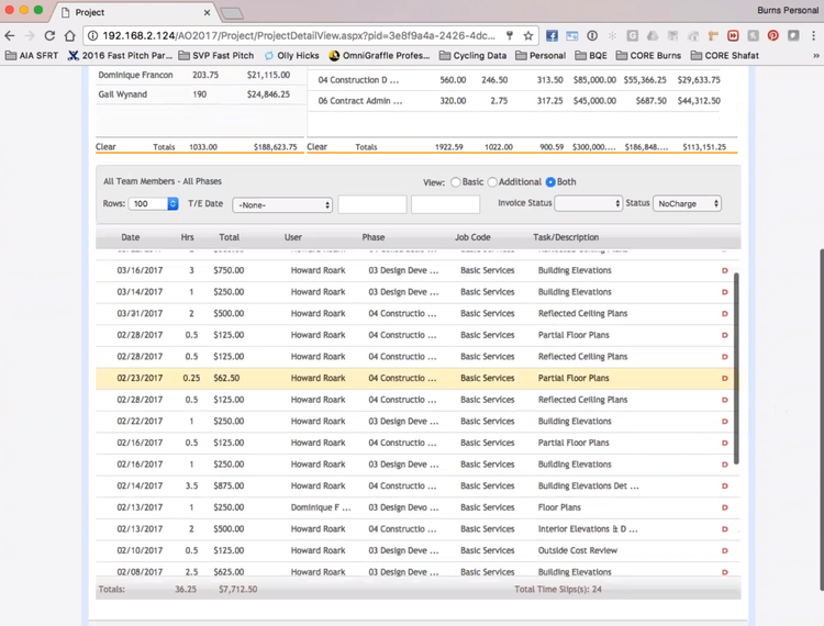 The time and expense tracking feature in ArchiOffice