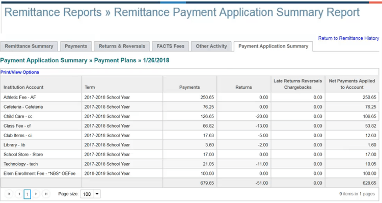FACTS Student Information System Remittance Report