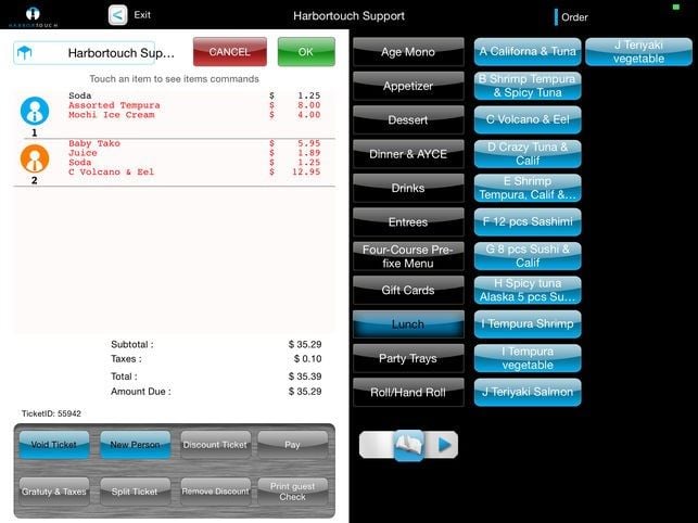 Main point of sale screen in Harbortouch POS