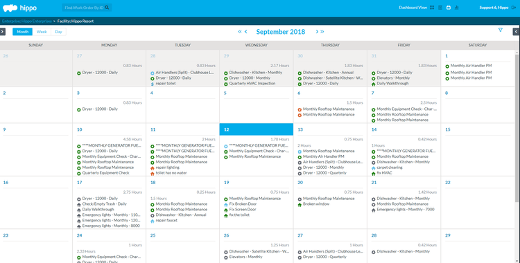 Hippo CMMS Calendar Maintenance Management Software