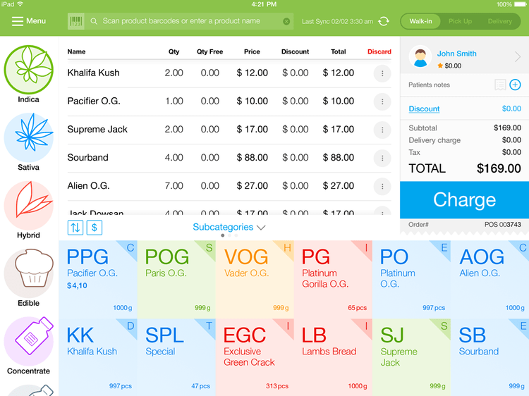 IndicaOnline Dispensary POS Systems iPad Dashboard