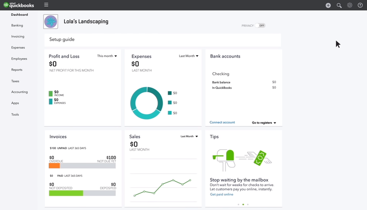 QuickBooks Online expense tracking screenshot