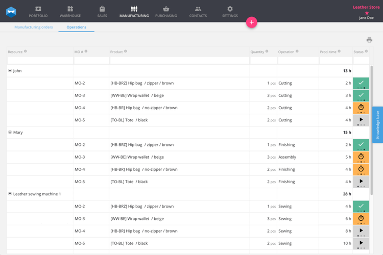 Katana MRP Operations Screen Production Scheduling Software