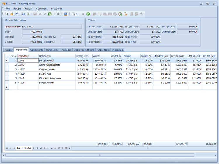 Batching recipe management in Mar-Kov Chemical Management Software