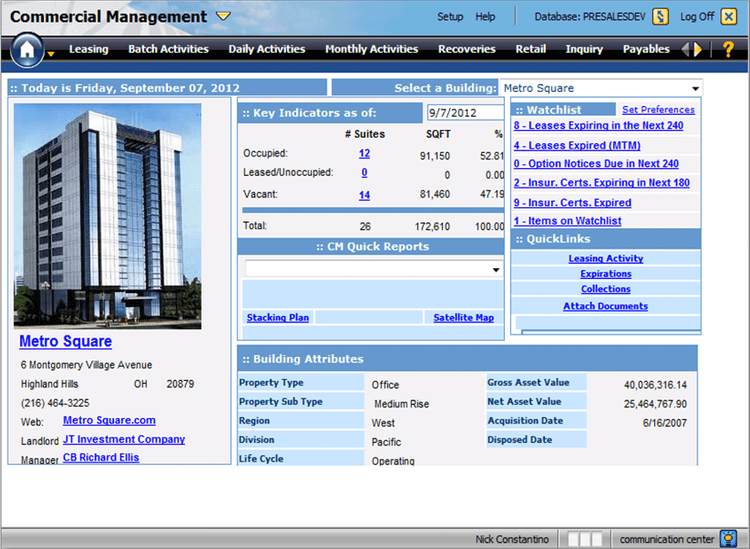 MRI Commercial Management Commercial Property Management Software Dashboard
