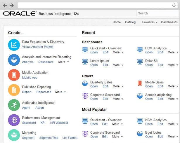 Oracle Business Intelligence 12c Home Screen