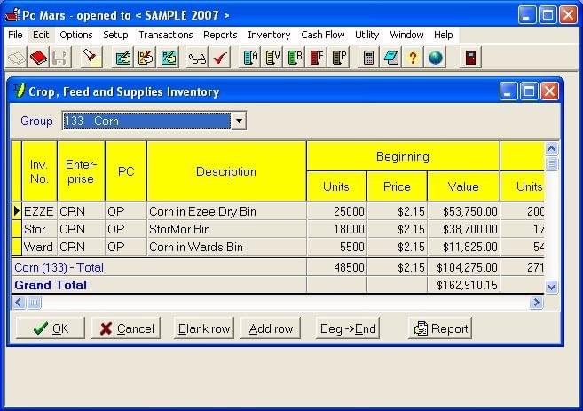 PcMars Farm Accounting Crop, Feed and Supplies Inventory