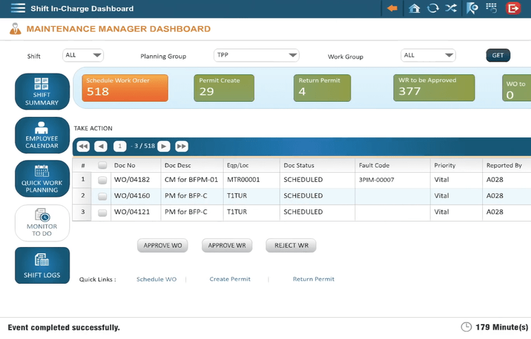 Ramco ERP Suite EAM Software Maintenance Manager Dashboard