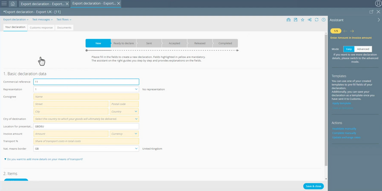 AEB Customs Management Export Declarations