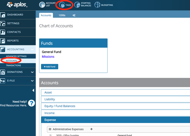 Aplos Chart of Accounts Nonprofit Accounting Software