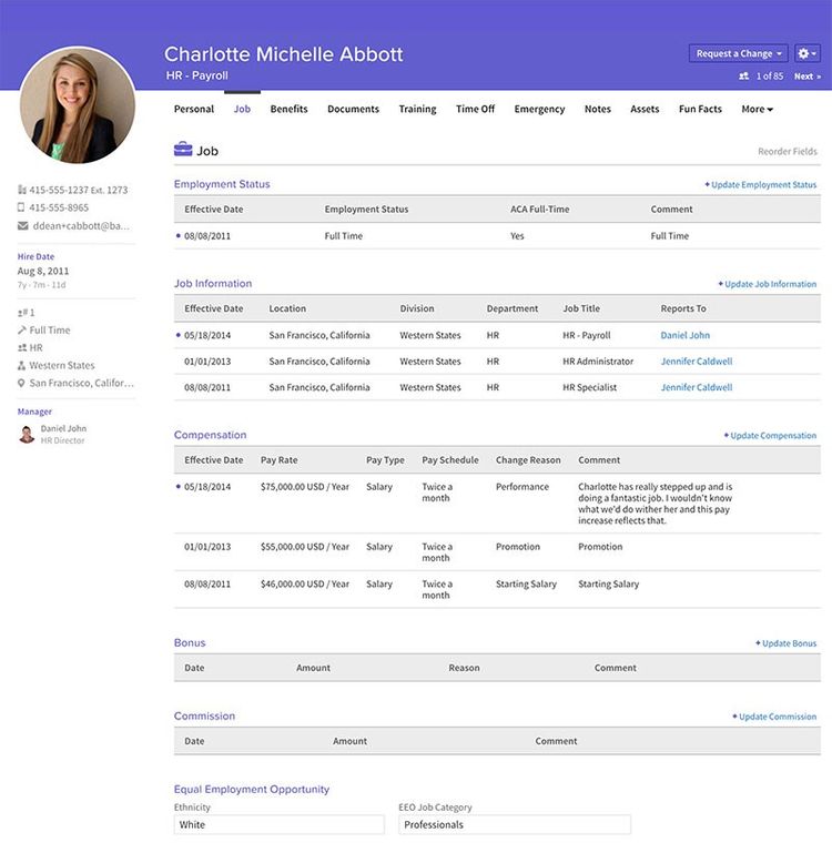 BambooHR Employee Details Human Resource Software