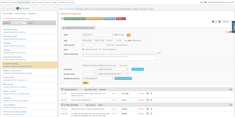 Casefox Case Notes Legal Billing Software