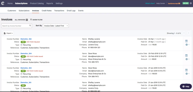 Chargebee Invoices Subscription Billing Software