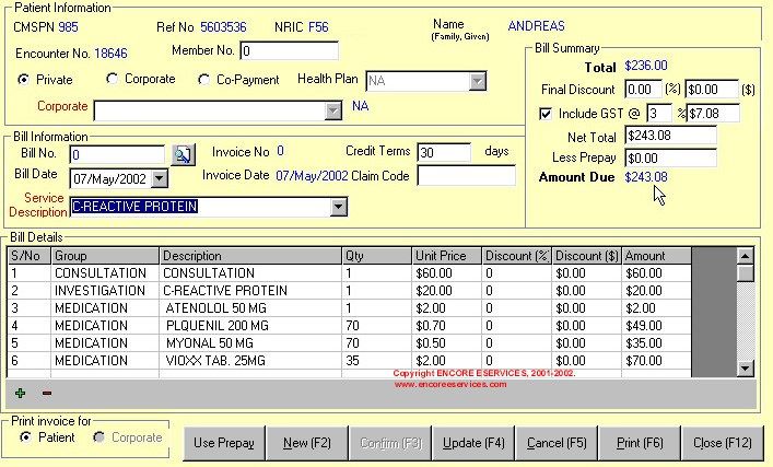 ENCORE Clinic Software Billing