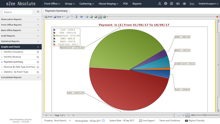 eZee Absolute Payment Summary Screenshot