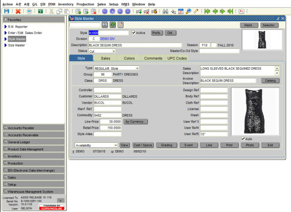 A2000 Style Master Apparel Manufacturing Software