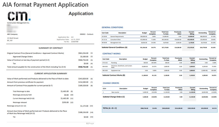 Premier Construction Software AIA format Payment Application
